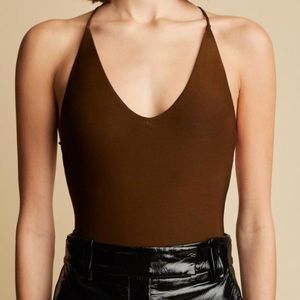 NWT Khaite Anri Crepe Halter Bodysuit Olive Small $780